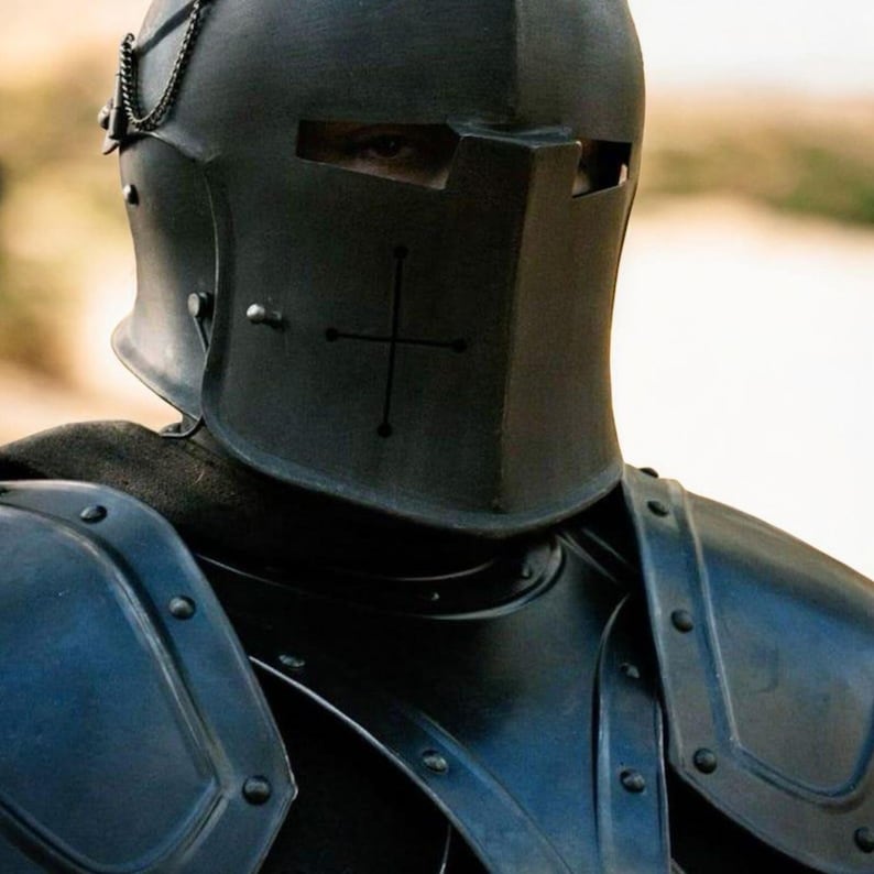 Black Full-Body Barbuta Armor – Authentic Medieval Knight Plate for LARP, Cosplay & Renaissance Reenactment Events