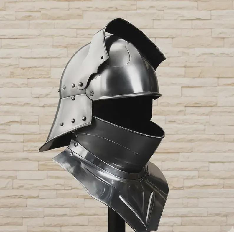 Handmade Steel Knight Sallet Helmet – Gothic Armor with Gorget for Medieval Reenactment & Cosplay