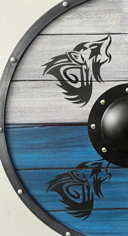Handmade Viking Shield – Handcrafted Norse Wolf Artwork & Durable Construction | LARP Cosplay & Medieval Reenactment