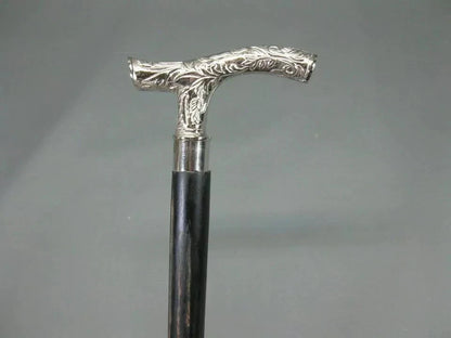 Indian rosewood 3-fold wooden walking stick with brass joints vintage cane