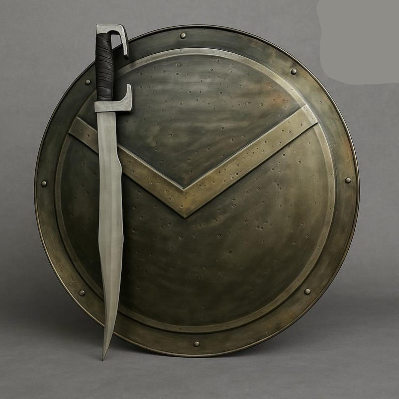King Leonidas War Shield featuring adjustable leather straps for secure grip