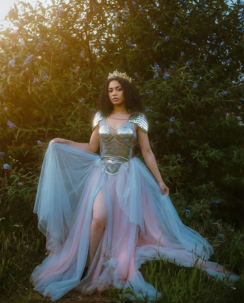 Knight cuirass armor for her with dragon-inspired stainless steel scalemail, perfect for Ren Faire cosplay and medieval fantasy wear