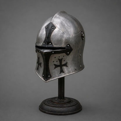 Knight Templar Armor Helmet side profile showcasing durable polished steel construction and authentic medieval crusader styling.