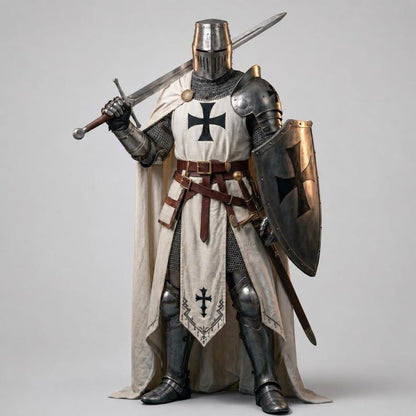 Handcrafted Knight Templar steel armor with shield for medieval display and historical collections