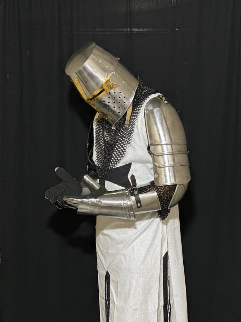 Knights Templar Great Helm helmet crafted from polished steel for historical reenactment and display