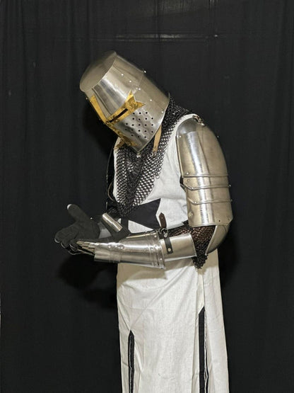 Knights Templar Great Helm helmet crafted from polished steel for historical reenactment and display