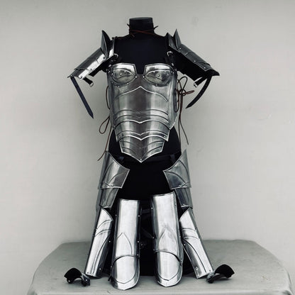 Front view of Lady Elf Warrior Steel Medieval Armor Suit showing full body female armor design