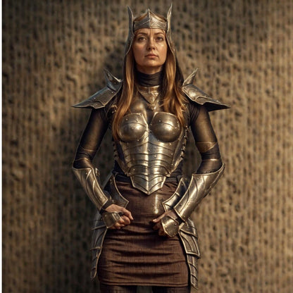 Side view of Lady LARP armor used as a cosplay and Halloween costume for women