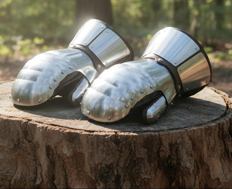 LARP Armor Gloves featuring handcrafted steel gauntlets for fantasy cosplay and historical reenactment