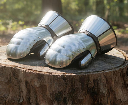 LARP Armor Gloves featuring handcrafted steel gauntlets for fantasy cosplay and historical reenactment