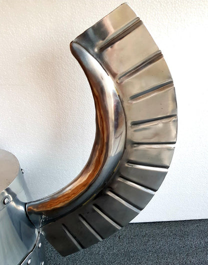 LARP and cosplay brass knight helmet with adjustable leather chin strap