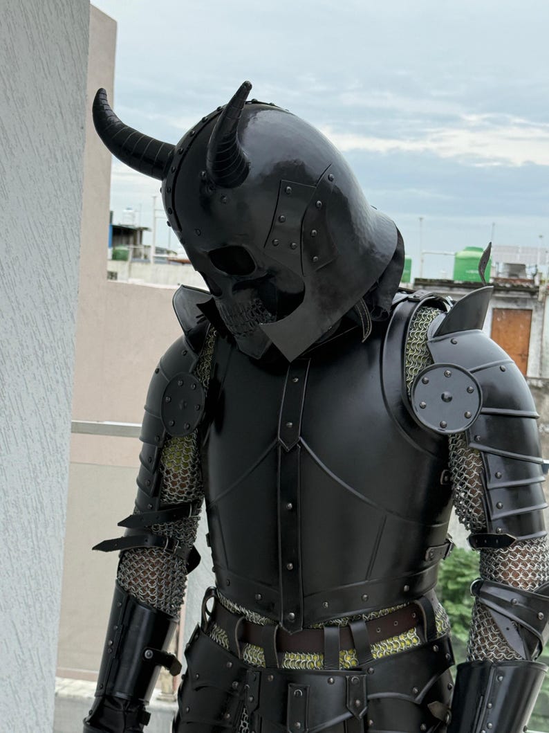 LARP knight armor with shoulder pauldrons and riveted bracers