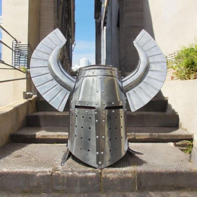 Medieval cosplay helmet ideal for LARP, SCA, and historical armor collectors