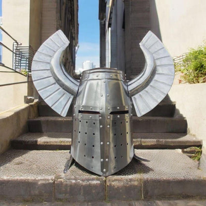 Medieval cosplay helmet ideal for LARP, SCA, and historical armor collectors