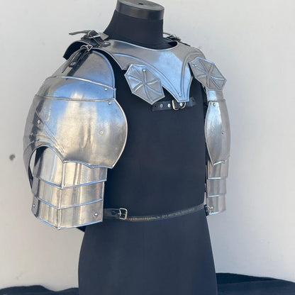 LotR cosplay armor featuring Medieval Battle Knight steel pauldrons and gorget set