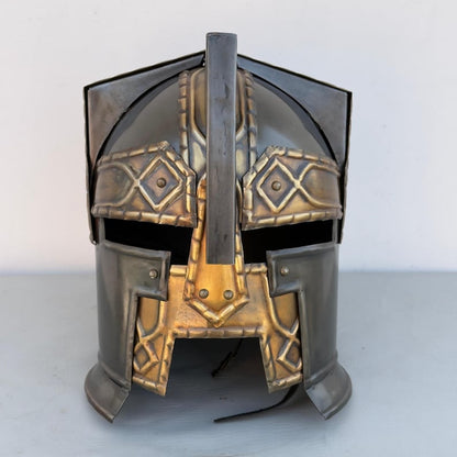 Side profile of LOTR warrior knight helmet used in dwarf cosplay armor