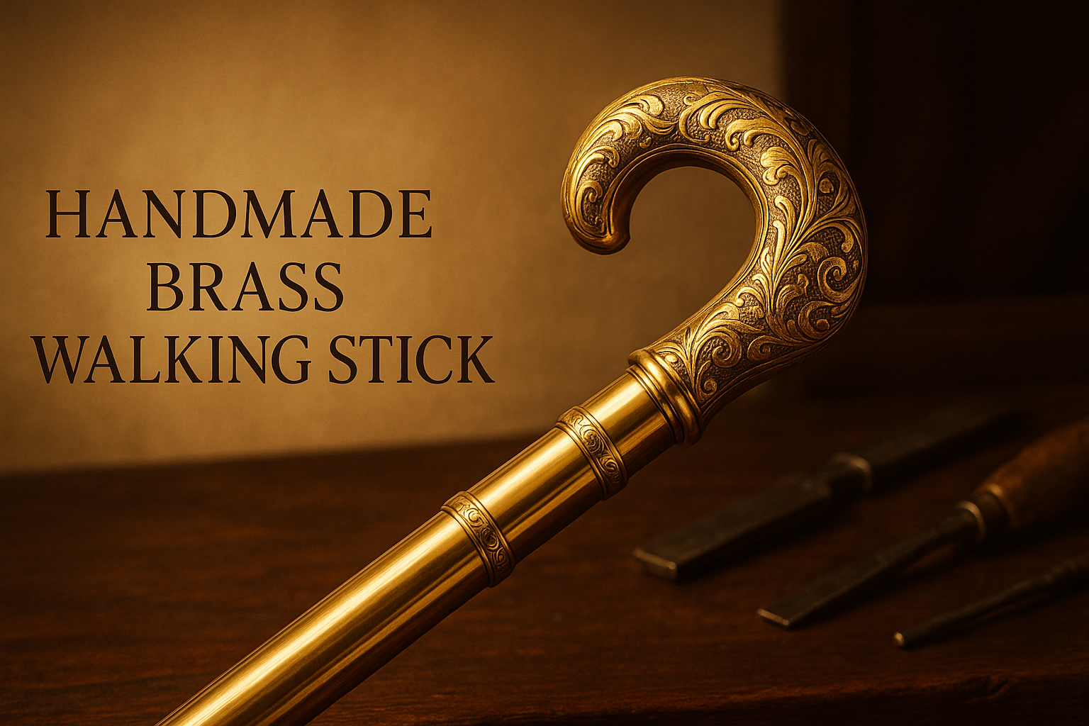 make a banner of handmade brass walking stick