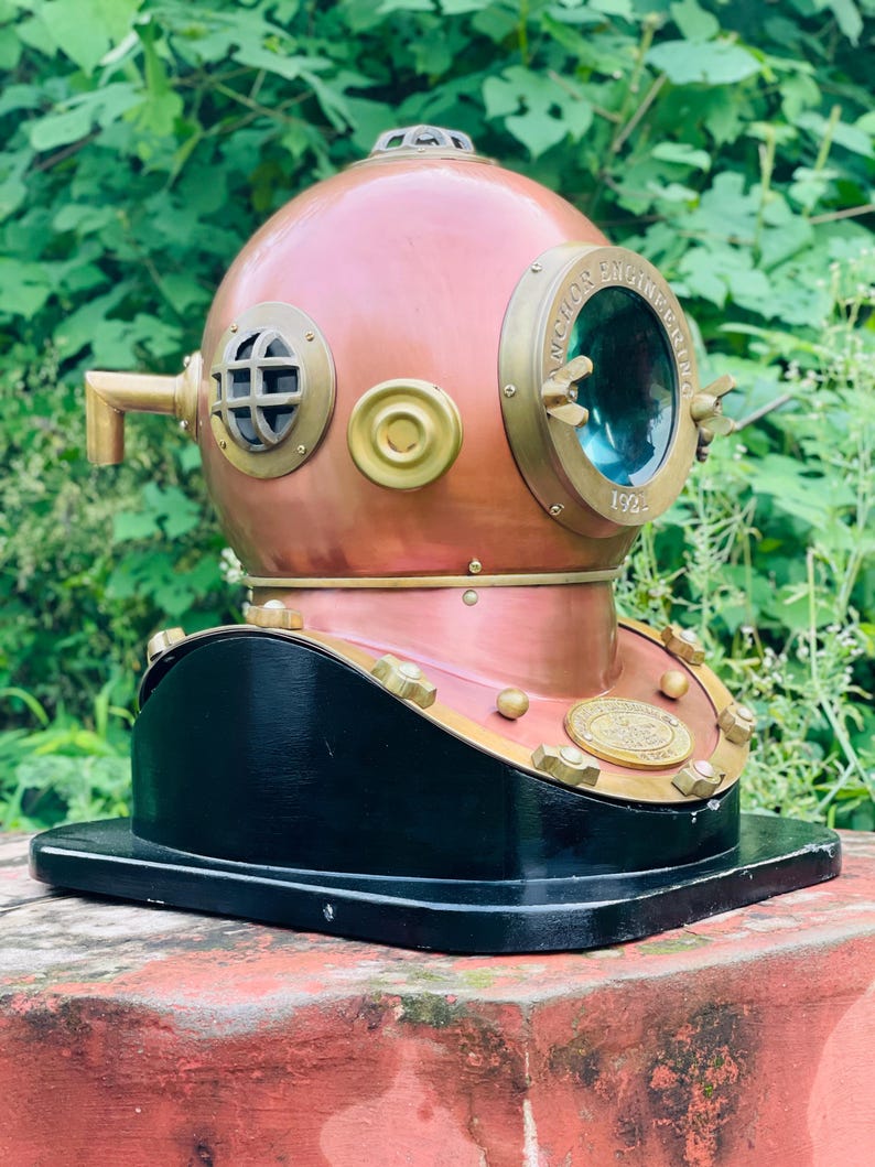 Marine Nautical Decor setup featuring vintage diving helmet centerpiece