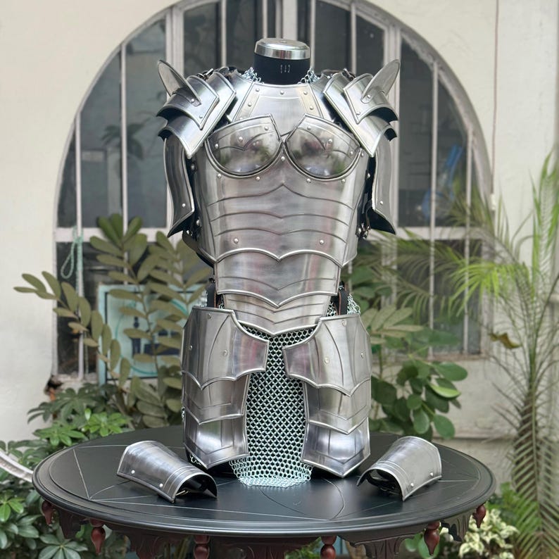 Front view of Medieval Ancient Cuirass Armor Set showcasing chainmail and cuirass protection
