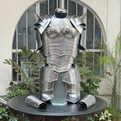 Front view of Medieval Ancient Cuirass Armor Set showcasing chainmail and cuirass protection