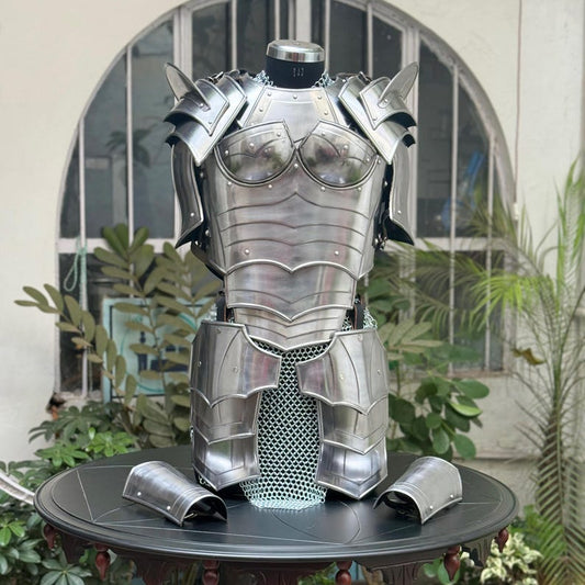 Front view of Medieval Ancient Cuirass Armor Set showcasing chainmail and cuirass protection