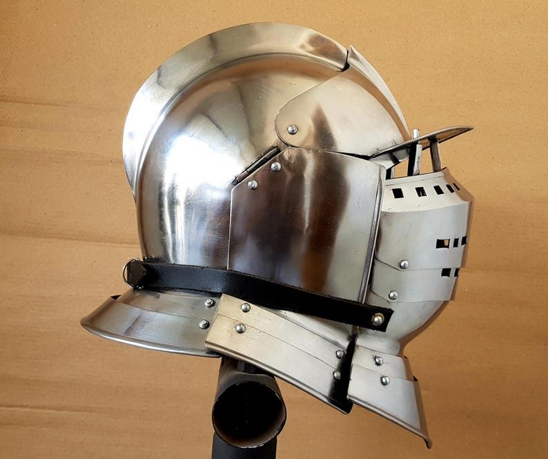 Medieval Armet Armor helmet with polished finish, perfect for cosplay and collectors