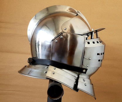 Medieval Armet Armor helmet with polished finish, perfect for cosplay and collectors