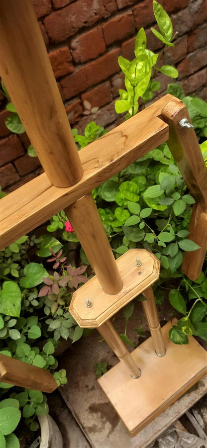 Medieval armor stand made from solid teak wood for showcasing armor, chainmail, and collectibles