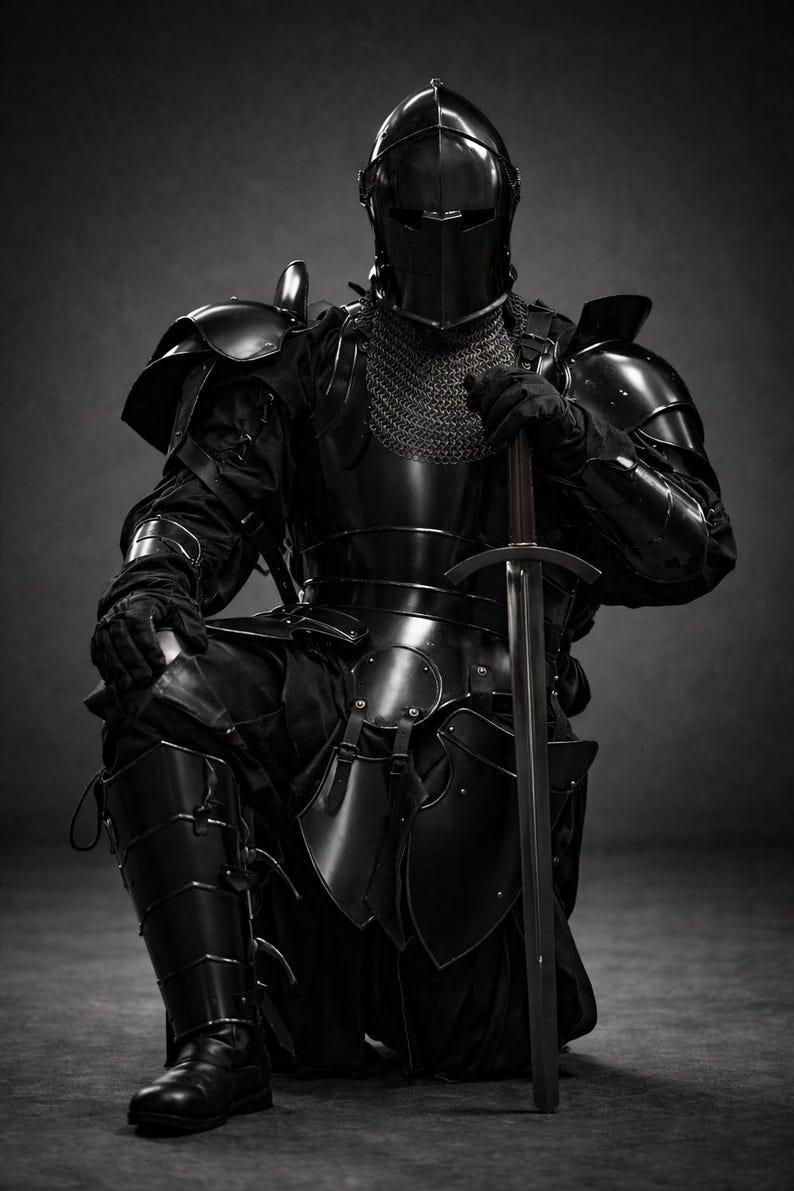 Medieval Barbuta Knight Full Armor Suit wearable LARP reenactment costume with silver steel plates