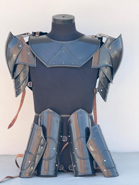 Medieval Black Undead pair of pauldrons with gorget armor for LARP and cosplay