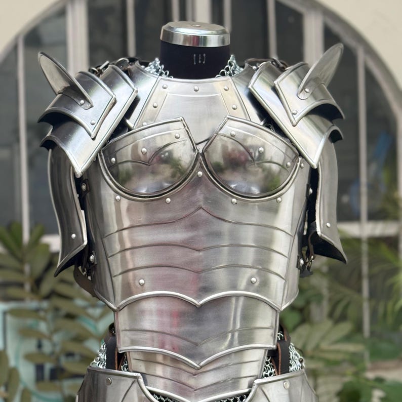 Medieval cosplay armor set with leg armor and bracers for female warrior costume