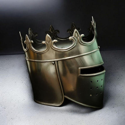 Medieval Queen or King crown helmet worn as part of full cosplay armor outfit
