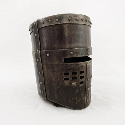 Medieval Crusader Great Helmet – Handmade steel knight helmet with riveted detailing