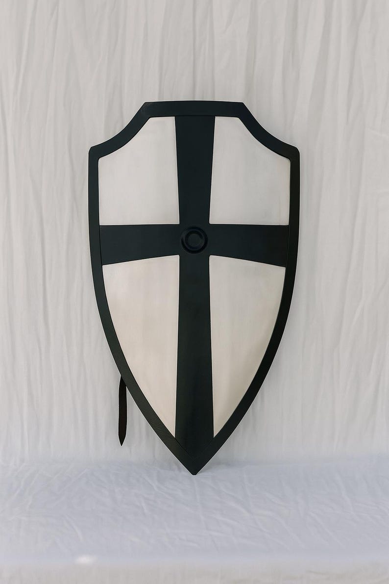 Medieval Handcrafted Medieval Crusader Templar Shield with Black Cross for LARP and reenactment