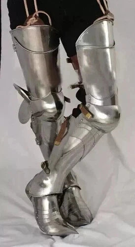 Medieval full leg armor set, handcrafted and wearable for cosplay or display – Artisans Hub.
