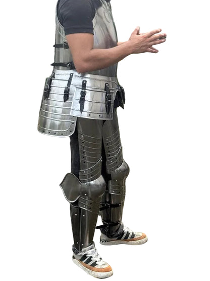 Medieval Gothic German cuirass side profile displaying historical reenactment armor details