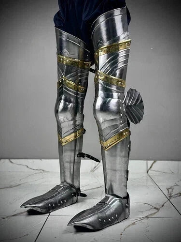 Medieval Gothic leg armor set made of 18G steel for knight costume and cosplay