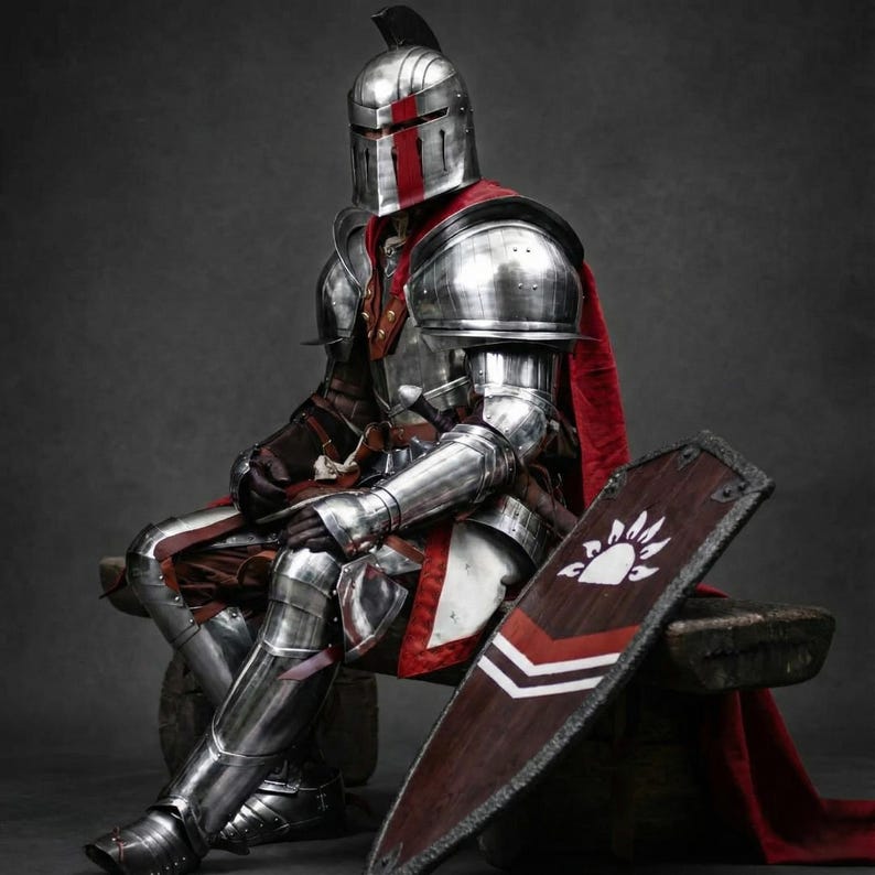 Medieval Greek Full Armor Costume helmet with silver shiny finish for cosplay and fantasy events