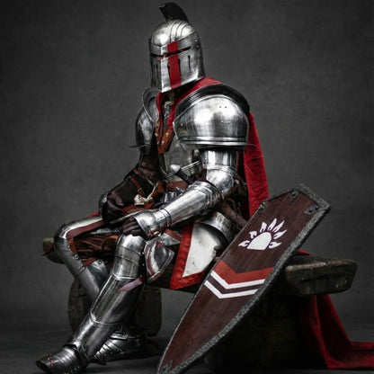 Medieval Greek Full Armor Costume helmet with silver shiny finish for cosplay and fantasy events