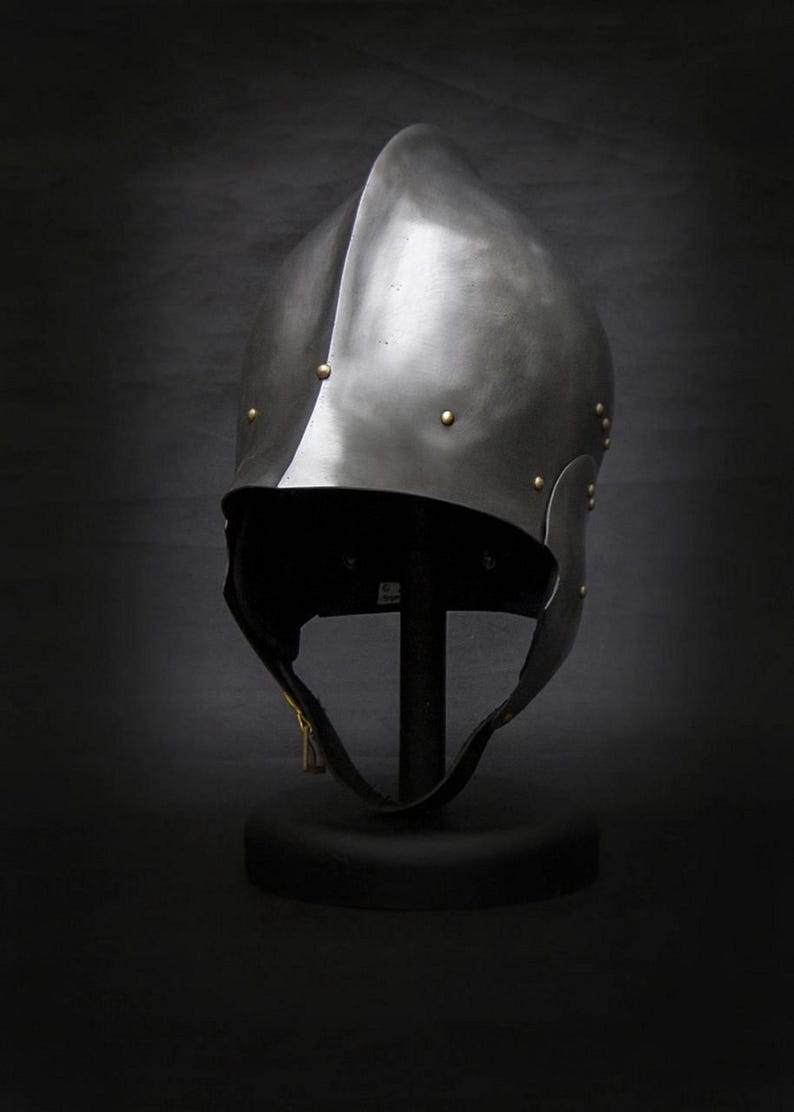 Buy medieval steel helmet for LARP and cosplay – handcrafted Gothic knight helm for reenactment events