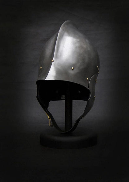 Buy medieval steel helmet for LARP and cosplay – handcrafted Gothic knight helm for reenactment events