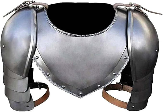 Front View of Medieval Iron Gorget and Spaulders Shoulder Armor Set – Viking Crusader Style by Artisans Hub

