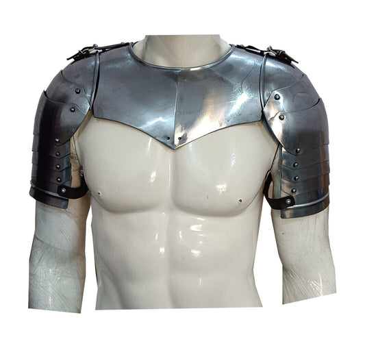 Front View of Medieval Iron Gorget and Spaulders Shoulder Armor – Viking Crusader Style by Artisans Hub

