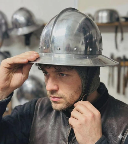 Medieval Kettle Hat Helmet handcrafted from 18G steel wearable knight armor for historical reenactment