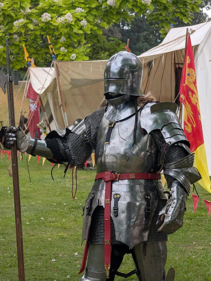 Medieval Knight Armor with Visored Helmet, Gauntlets and Leg Harness