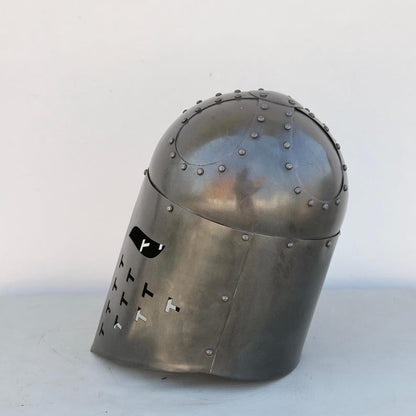 Complete medieval knight armor with Spangen Crusader helmet – perfect for costume and display