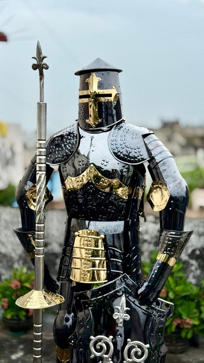 Black Crusader Knight Armor Suit as Home or Office Display – Mirror-Finish Stainless Steel