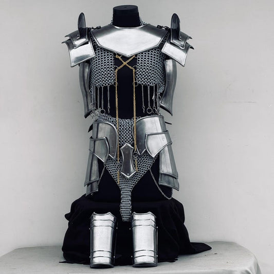 Front view of Medieval Knight Armor for Women - Brave Lady Chainmail Cosplay & LARP Gear