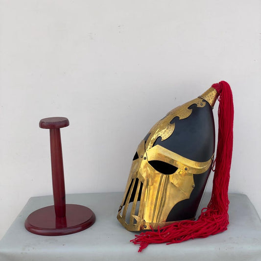 Front view of Medieval Knight Dark Elf Druchii Warhammer Fantasy helmet