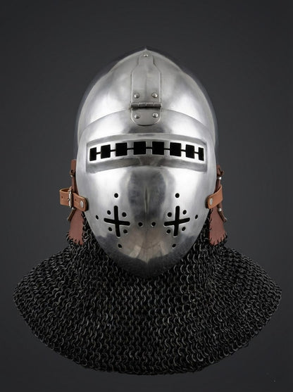 Medieval knight helmet replica for reenactment, LARP, cosplay, and display